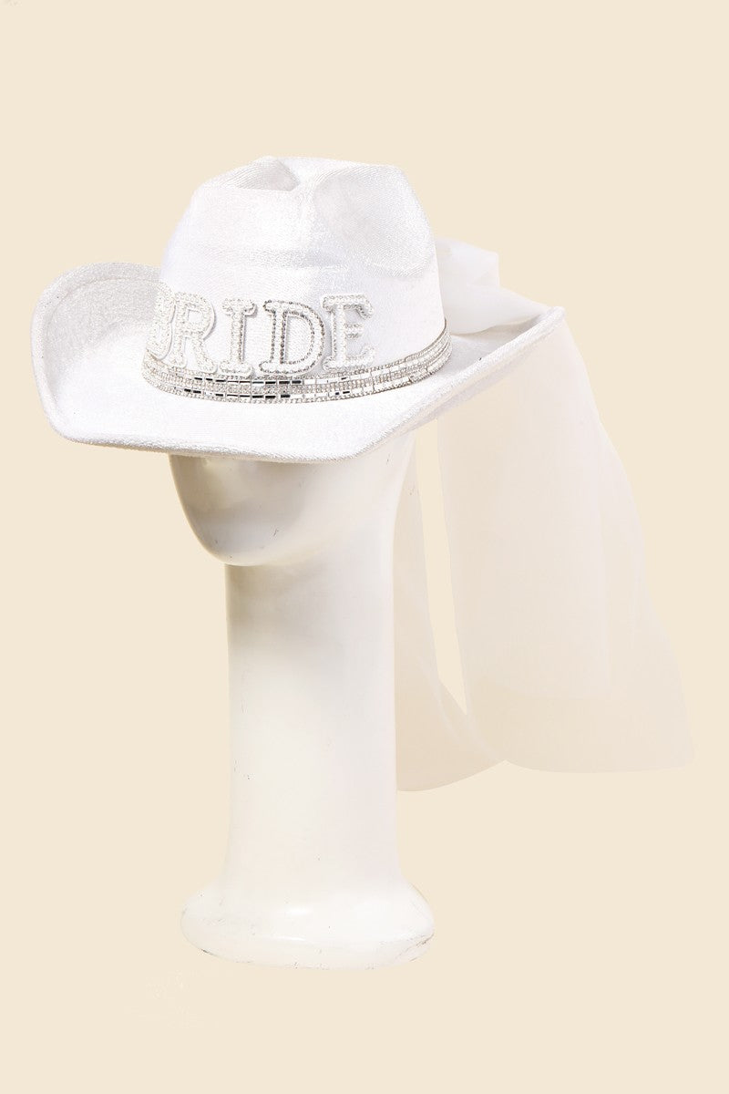 Pearl Bride with Bow Veil Cowboy Hat
