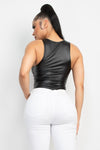 Faux Leather High Neck Sleeveless Bodysuit