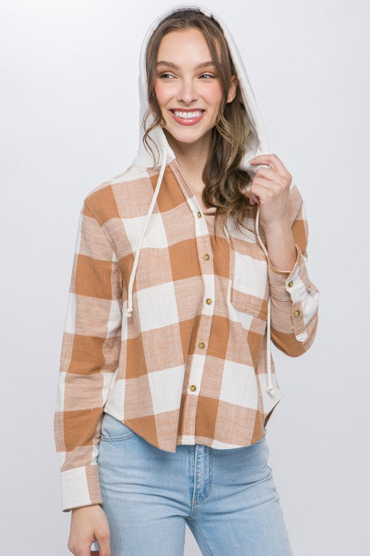 Lightweight Plaid Hooded Shacket