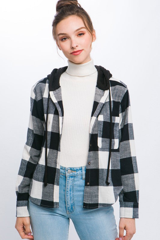 Lightweight Plaid Hooded Shacket