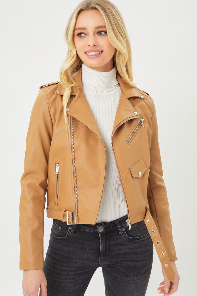 Biker PU Leather Belted Jacket