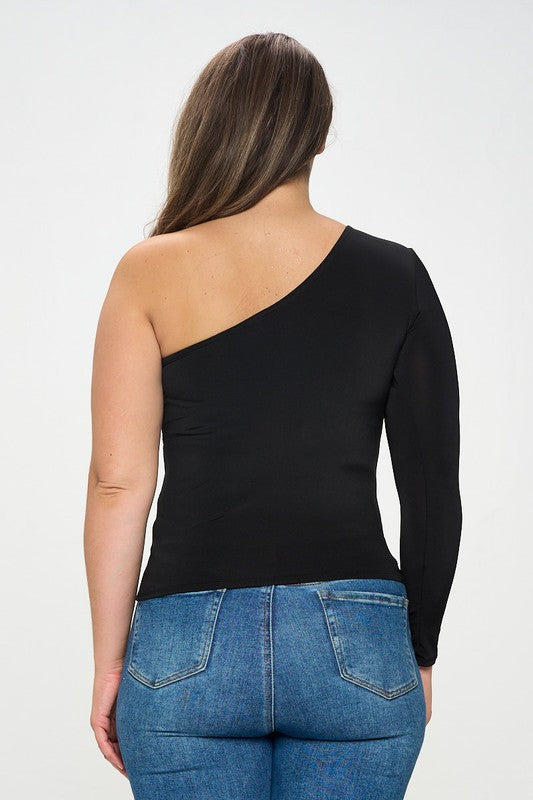 Cut-Out One Shoulder Long Sleeve Top