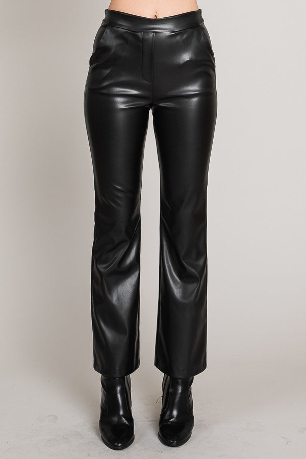 Faux Leather High Rise Flare Pant