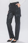Faux Leather Cargo Wide Pant
