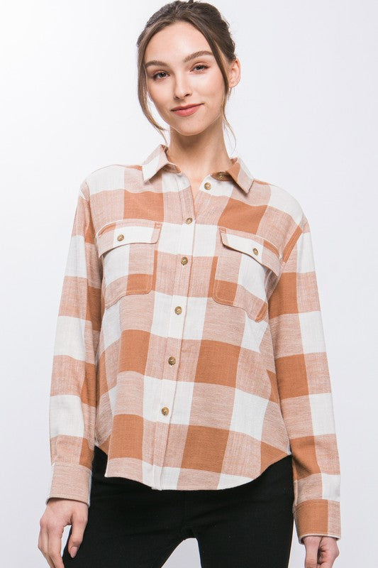 Plaid Light Pocket Button-Down Top