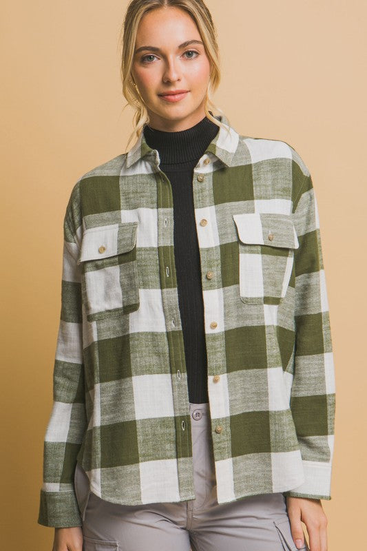 Plaid Light Pocket Button-Down Top