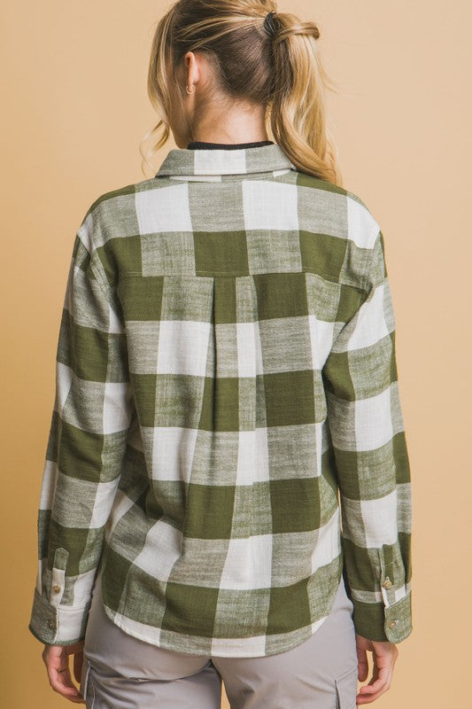 Plaid Light Pocket Button-Down Top