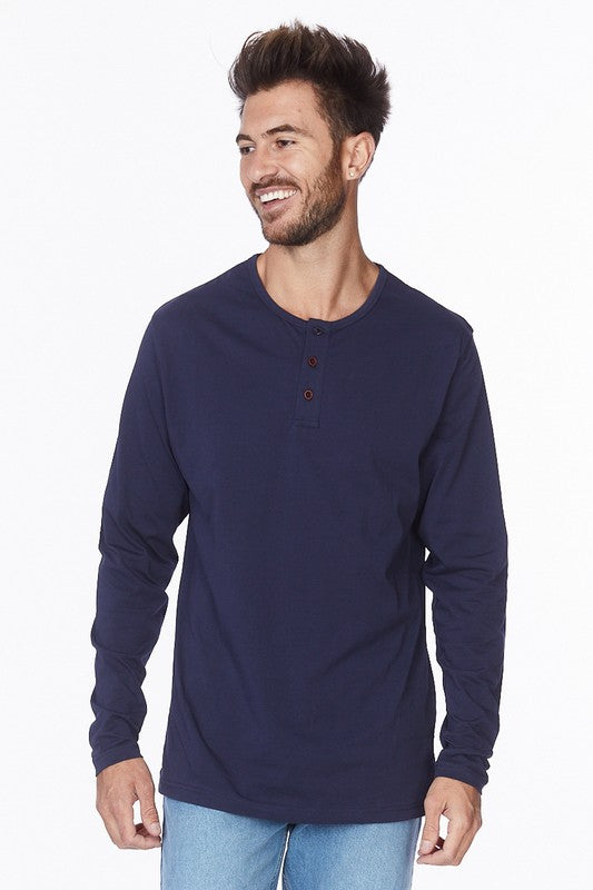 Solid Long Sleeve Button Henley