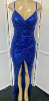 Sequin High Slit Front Long Dress