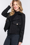 Faux Suede Open Front Oversize Jacket