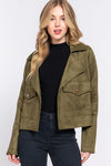 Faux Suede Open Front Oversize Jacket