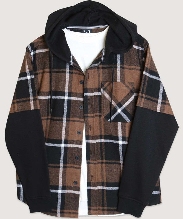 Hooded Contrast Flannel Jacket