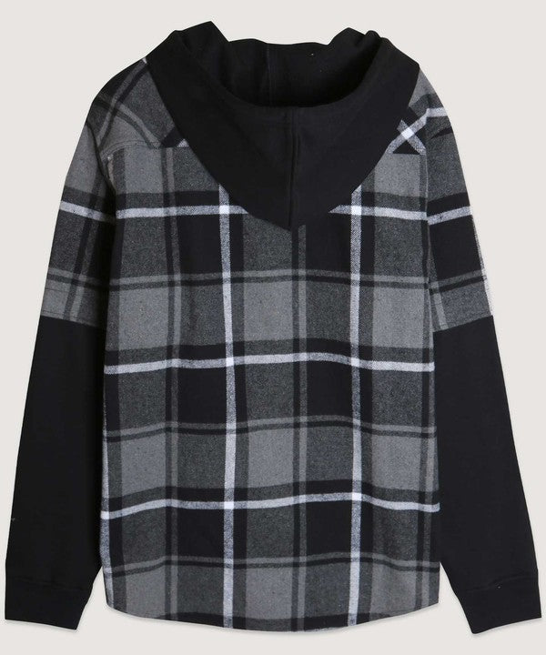 Hooded Contrast Flannel Jacket