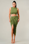 Mock Neck Crop Tank Wrap Skirt Set