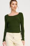 Brushed Rib Scoop Neck Side Ruch Top