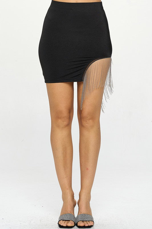 Asymmetrical Fringe Hem Mini Skirt