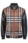 Plaid Soft Zip Pleather Sleeve Bomber Jacket