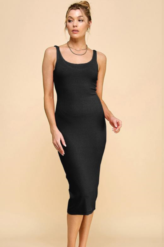 Scoop Neck Double Layer Midi Dress