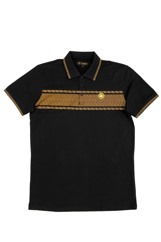 Geo Chest Print w/Lion Medallion Polo