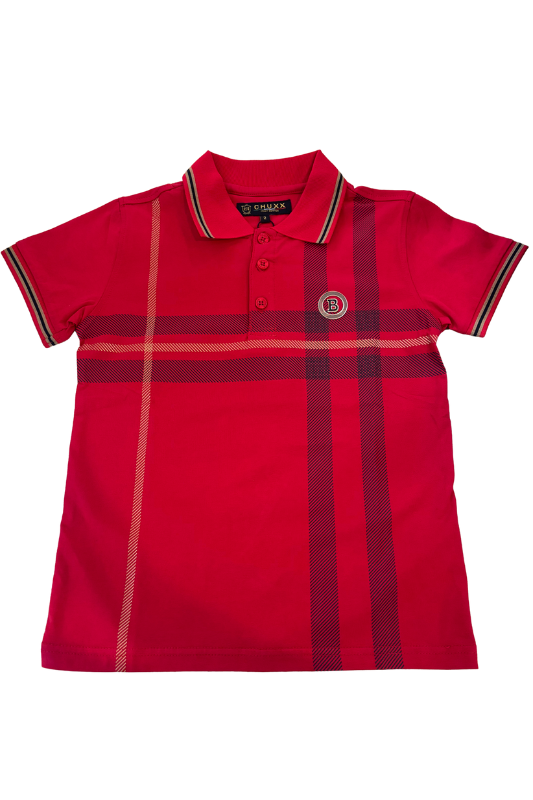 "B" Medallion Plaid Polo