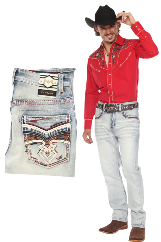 Pointed Arrow Stitch Pocket Denim