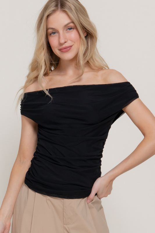 トップス meer. OFF SHOULDER SHIRRING TOP /BLK Off Shoulder Side Shirring Mesh Top – Concept Apparel