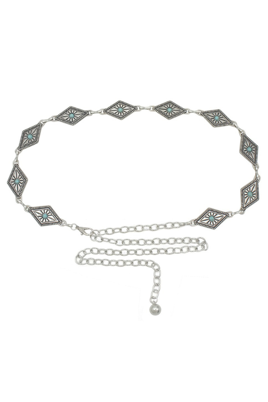 Diamond Turquoise Metal Chain Belt