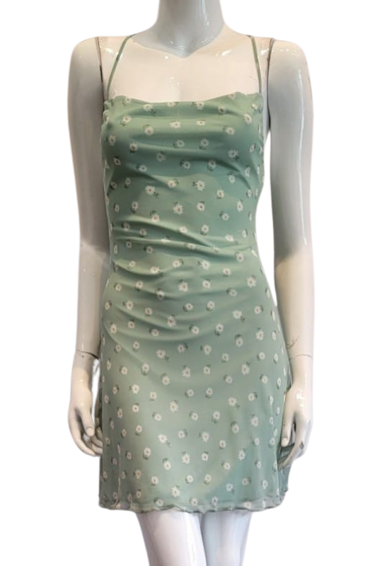 Floral Mesh Cross Back Mini Dress