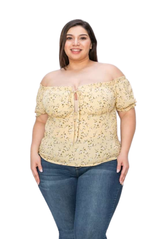 Flower Tie Front Short Sleeve Top