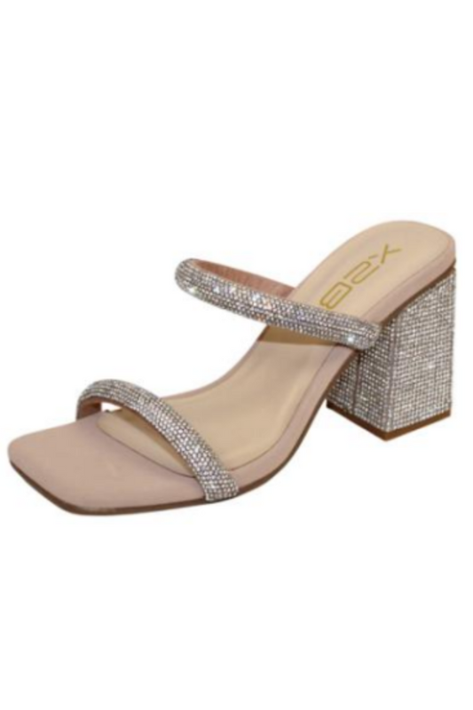 Abi Double Rhinestone Strap Chunky Mule