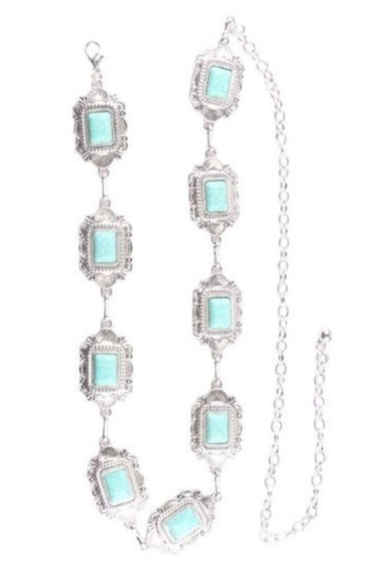 Inset Turq. Stone Western Chain Belt