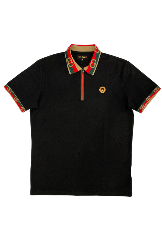 "CC" Logo Collar & Trim Zip Up Polo