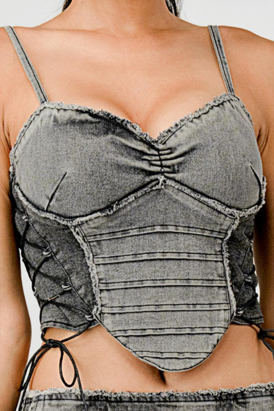 Side Laced Heart Denim Top