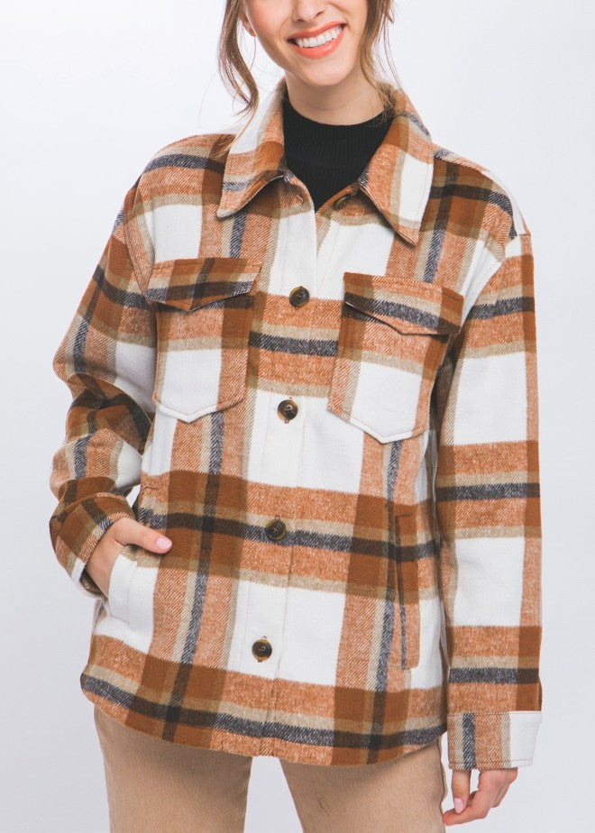 Wool Blend Plaid Button Up Shacket