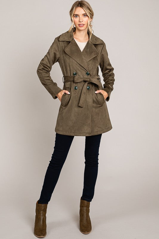 Suede Double Breasted Trench Coat