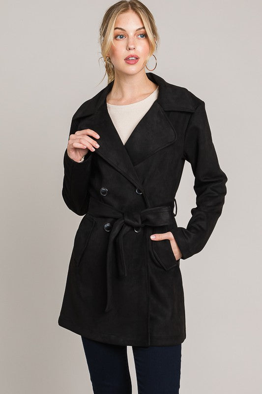 Suede Double Breasted Trench Coat