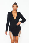 Collar V-Rhinestone Fringe Dress