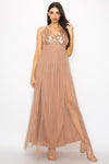 Sequin Top Tulle Mesh Mexi Dress