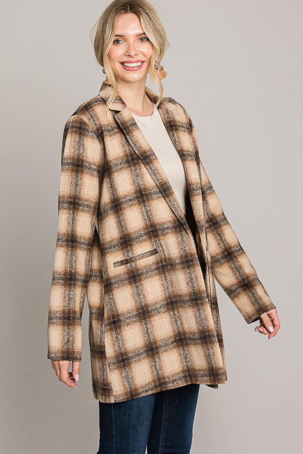 Tartan Brush Oversized Blazer Coat