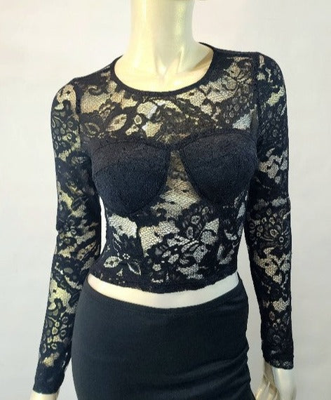 Lace Bra Cup Long Sleeve Top