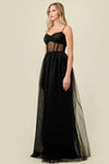 Tulle Mesh Corset Fit and Flare Maxi Dress