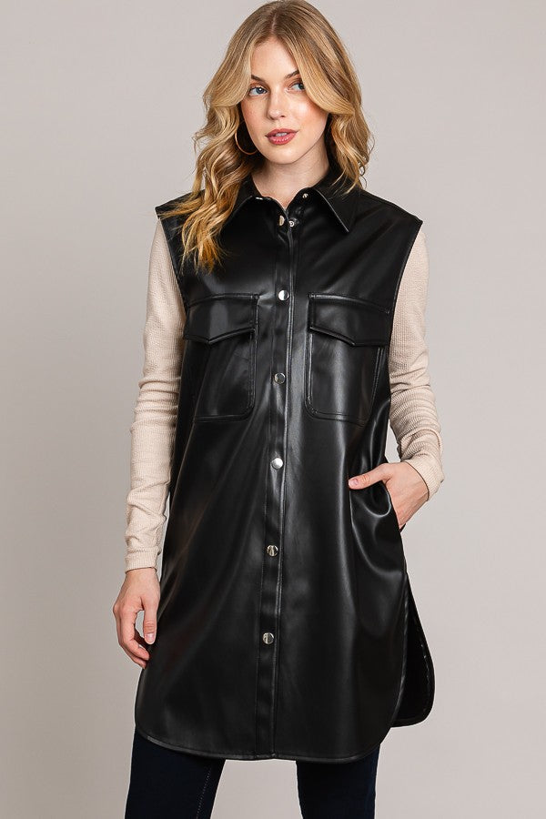 Pleather Oversized Long Shacket Vest