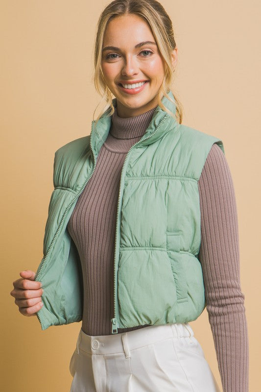 High Neck Puffer Pocket Vest