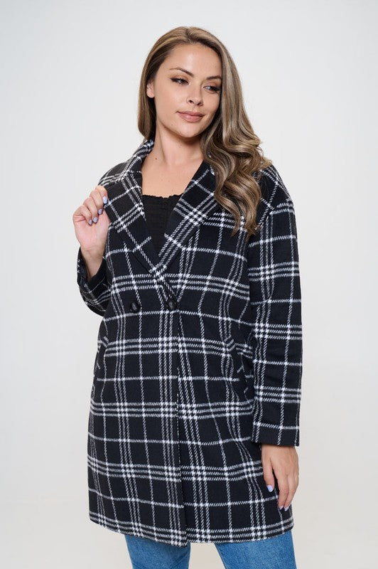 Plaid Double Breast Button Coat