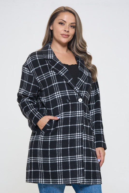 Plaid Double Breast Button Coat