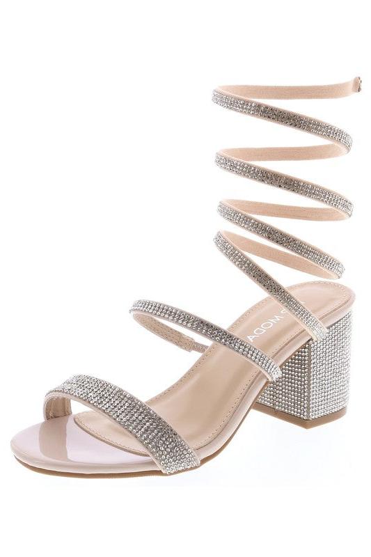 Diamond Rhinestone Spiral Low Ch.Heel