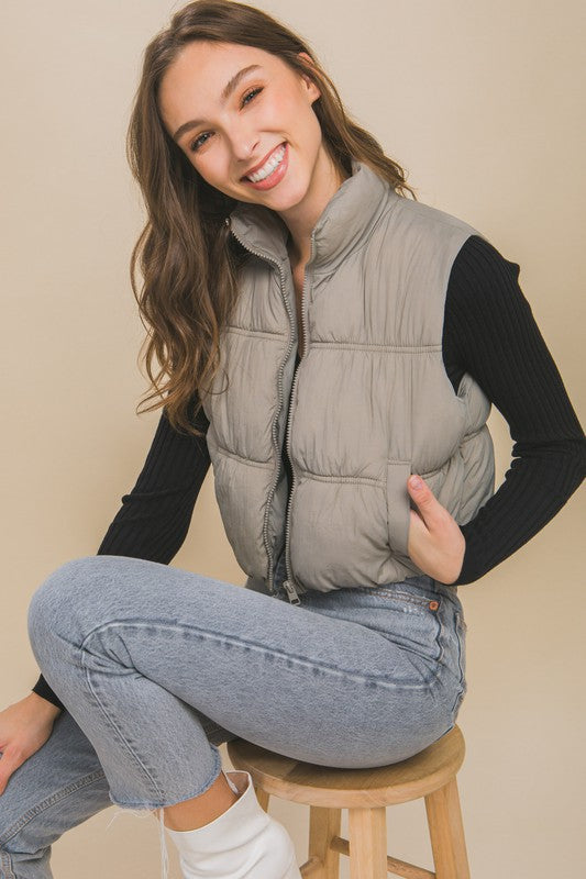 High Neck Puffer Pocket Vest