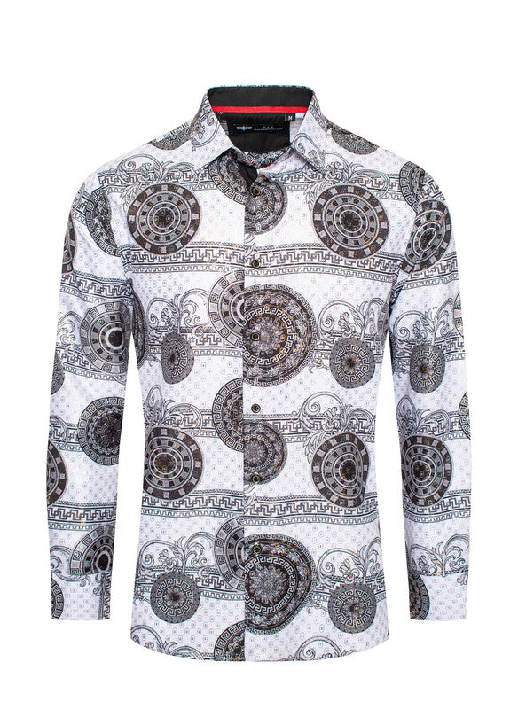 Foil Circle Geo Long Sleeve Button Up
