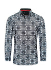 Flocked Geo Pattern Long Sleeve Button Up