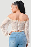 Off Shoulder Lace-Up Mesh Top